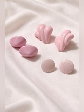 Pink Earring Stud Collection – 3 Pairs